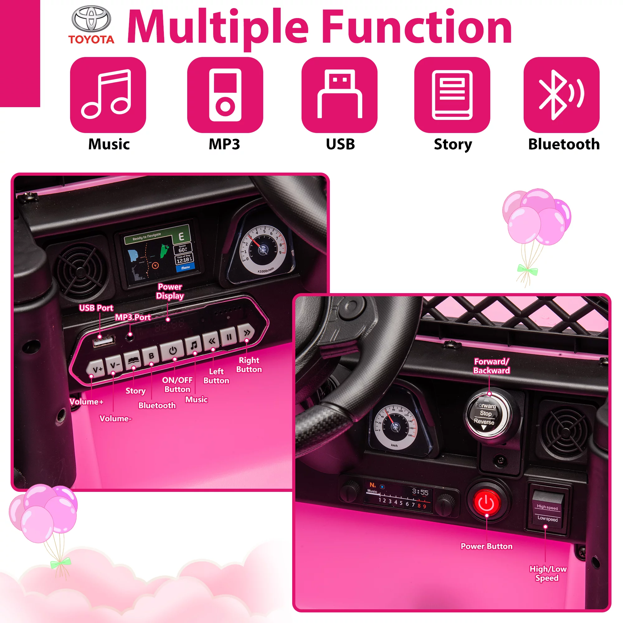 12V Ride on Cars with Remote Control, Licensed Toyota FJ Cruiser Ride on Trucks Vehicle with Bluetooth, Music, MP3/USB Port