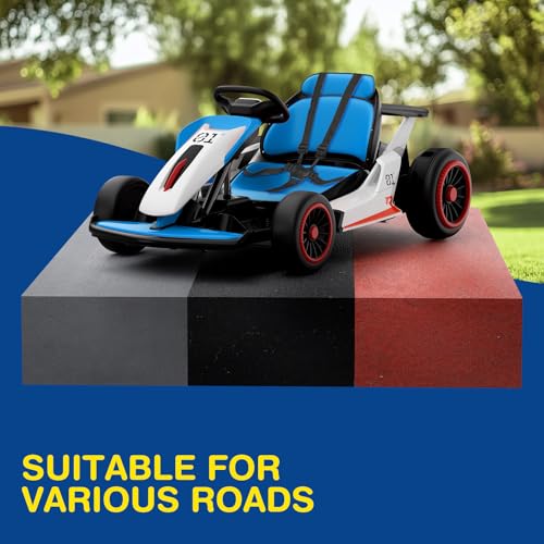 Planet X8 24V Electric Go Kart, 2x150W Drift Kart for Big Kids, 5-Point Safety Belt with Soft Start, Up to 8 MPH Racing Speed, 7AH Large Battery