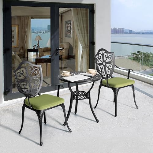 NUU GARDEN 3 Piece Bistro Set Outdoor, All Weather Cast Aluminum Patio Bistro Sets Patio Table and Chairs Set of 2 with Umbrella Hole for Yard