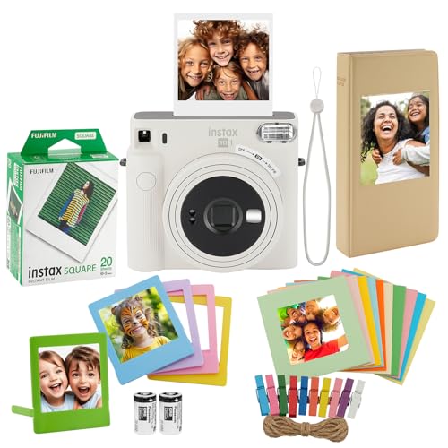 FUJIFILM Instax Square SQ1 Instant Camera, 20 Square Film, Photo Album, Frames and Cloth (Terracotta Orange)