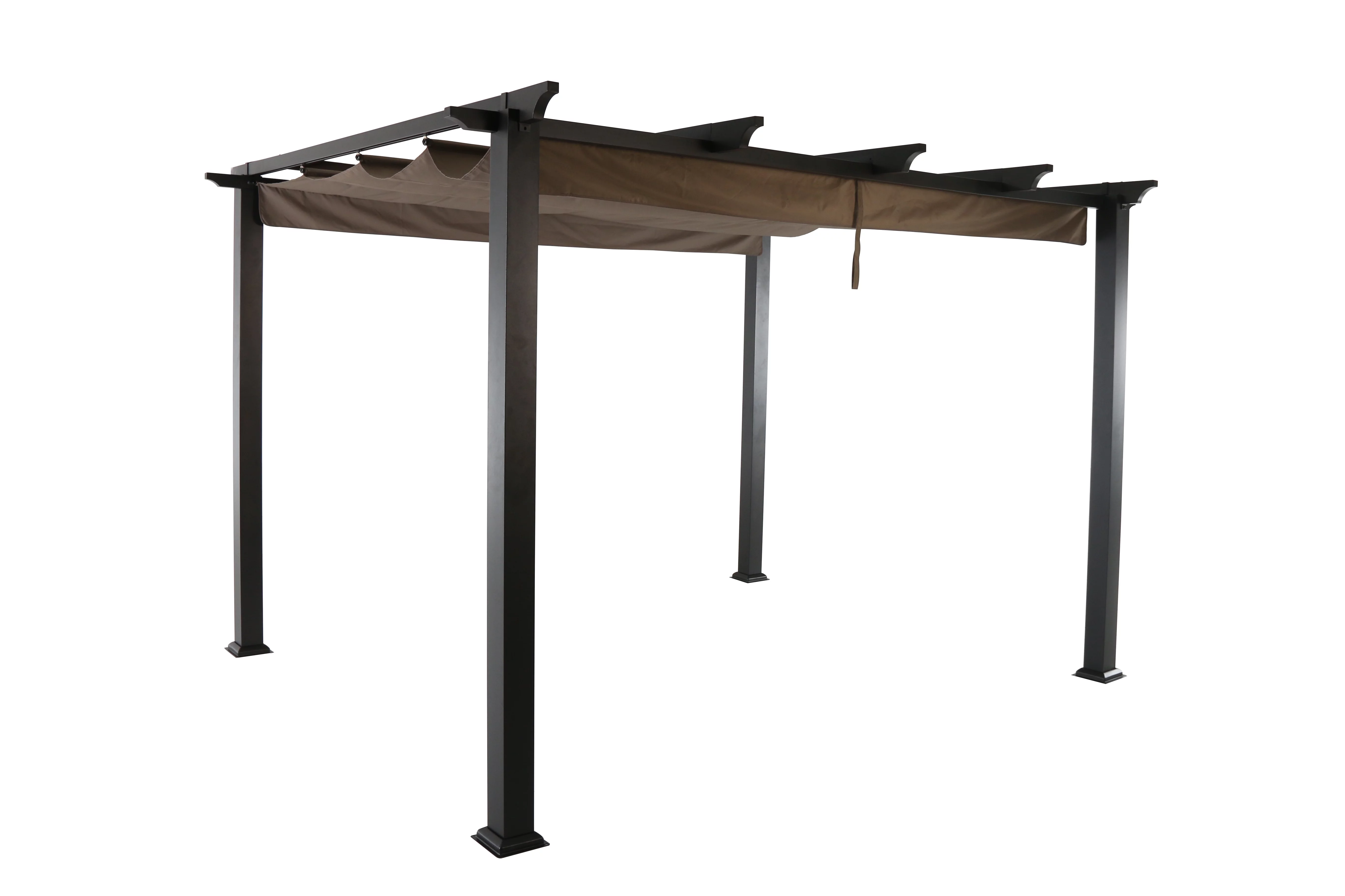 Better Homes & Gardens Meritmoor 9.5'L x 11.8'W x 7.7'H Steel Pergola with Canopy, Black/Brown