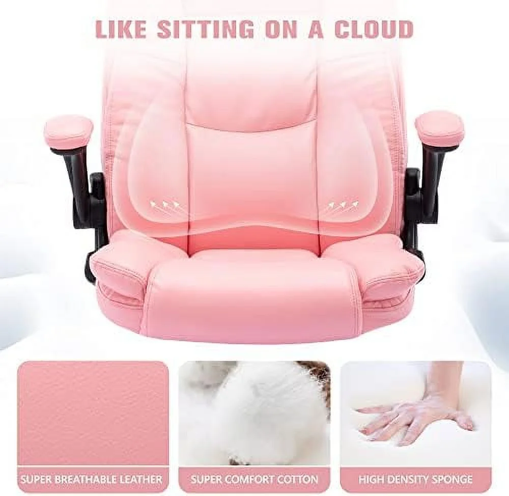 HOOMHIBIU High Back Office Chair  Leather Executive Office Chair  Ergonomic Home Office Desk Chair with Flip-up Arms  Comfortable Double Thickening