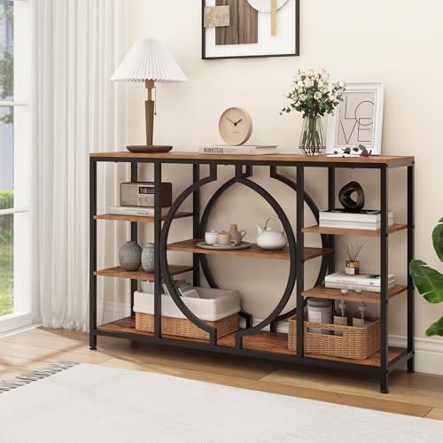 GiftGo 47" Industrial Console Tables for Entryway Rustic Sofa Table Behind Couch 4 Tier Wooden Shelves Entry Table with Storage for Foyer, Hallway