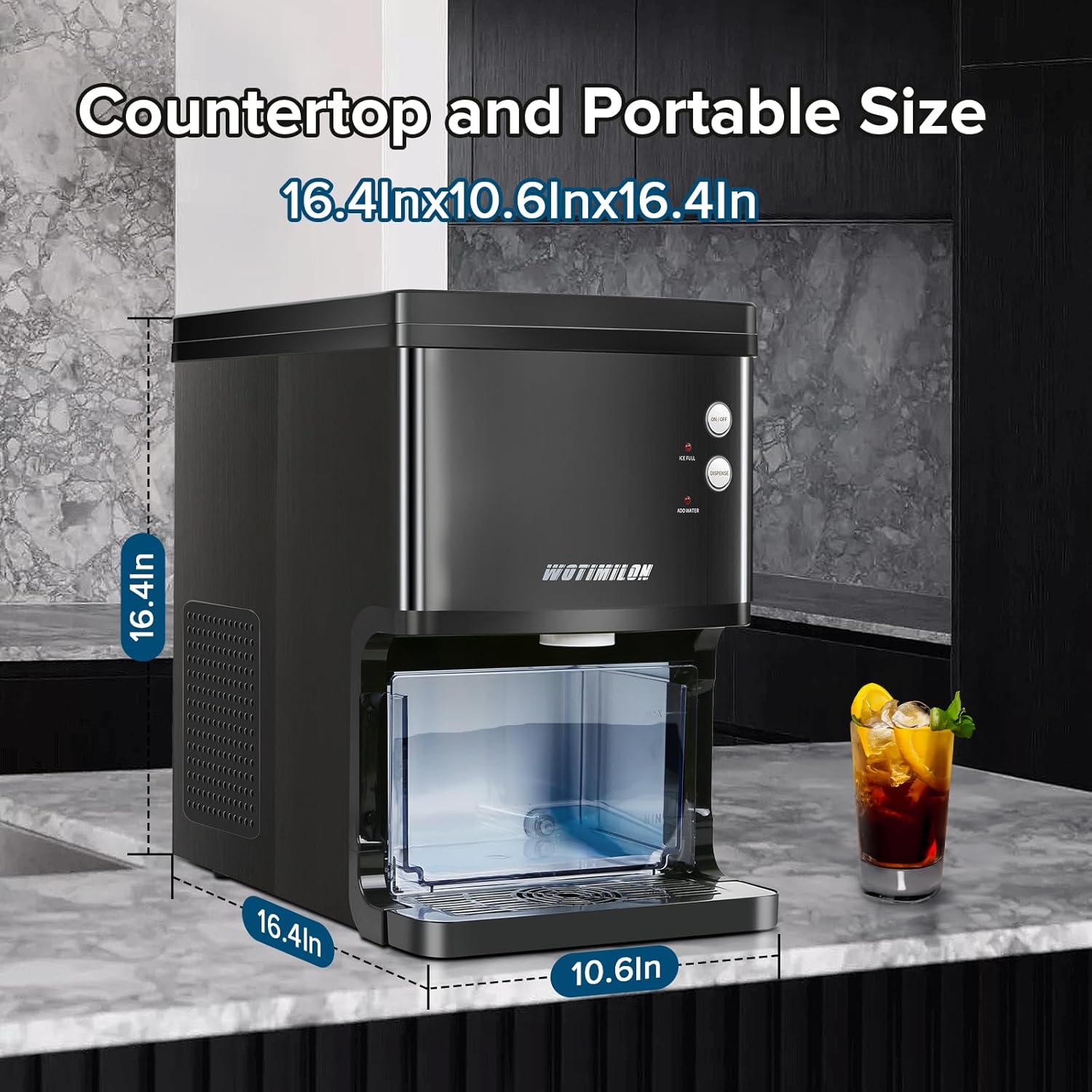 Nugget Ice Maker Countertop, Pebble Ice Maker Machine Pellet Sonic Ice Maker Dispenser Portable for Home/Kitchen/Office, Soft Chewable Ice