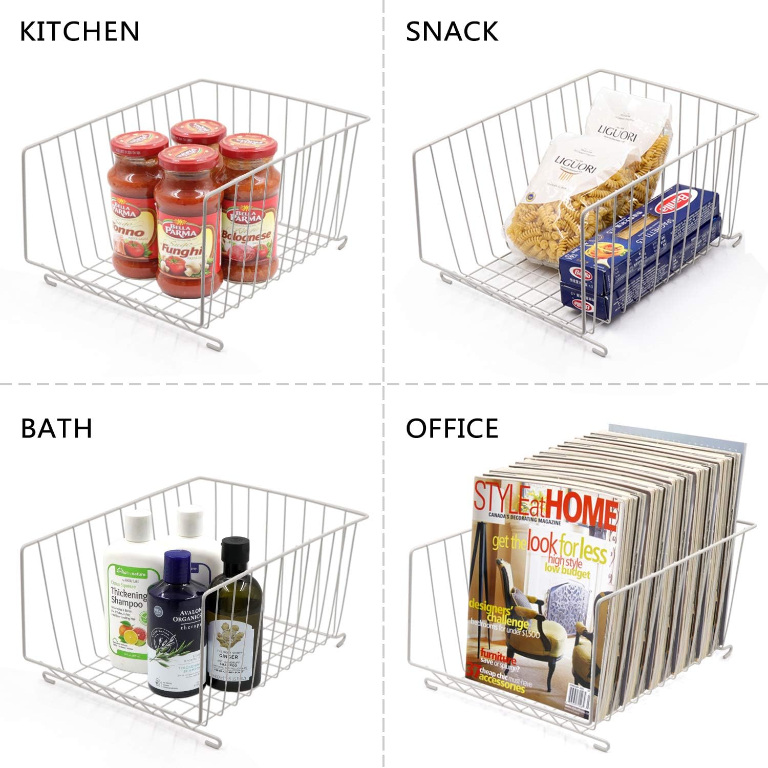 Rolling Stackable Storage Bin, Modern 4 Tiers Basket with Lockable Casters, Utility Storage Organizer for Kitchen, Pantry, Closets, Bedrooms(Gray)