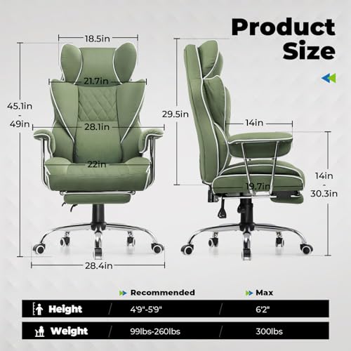 COMHOMA Big and Tall Office Chair, High Back Leather Gaming Chair with Footrest