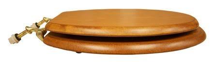 Comfort SEATS C1B2R1-17BR Decorative Front Wood Round Toilet Seat Hinge Finish: Polished Brass, Seat Finish: Light Oak