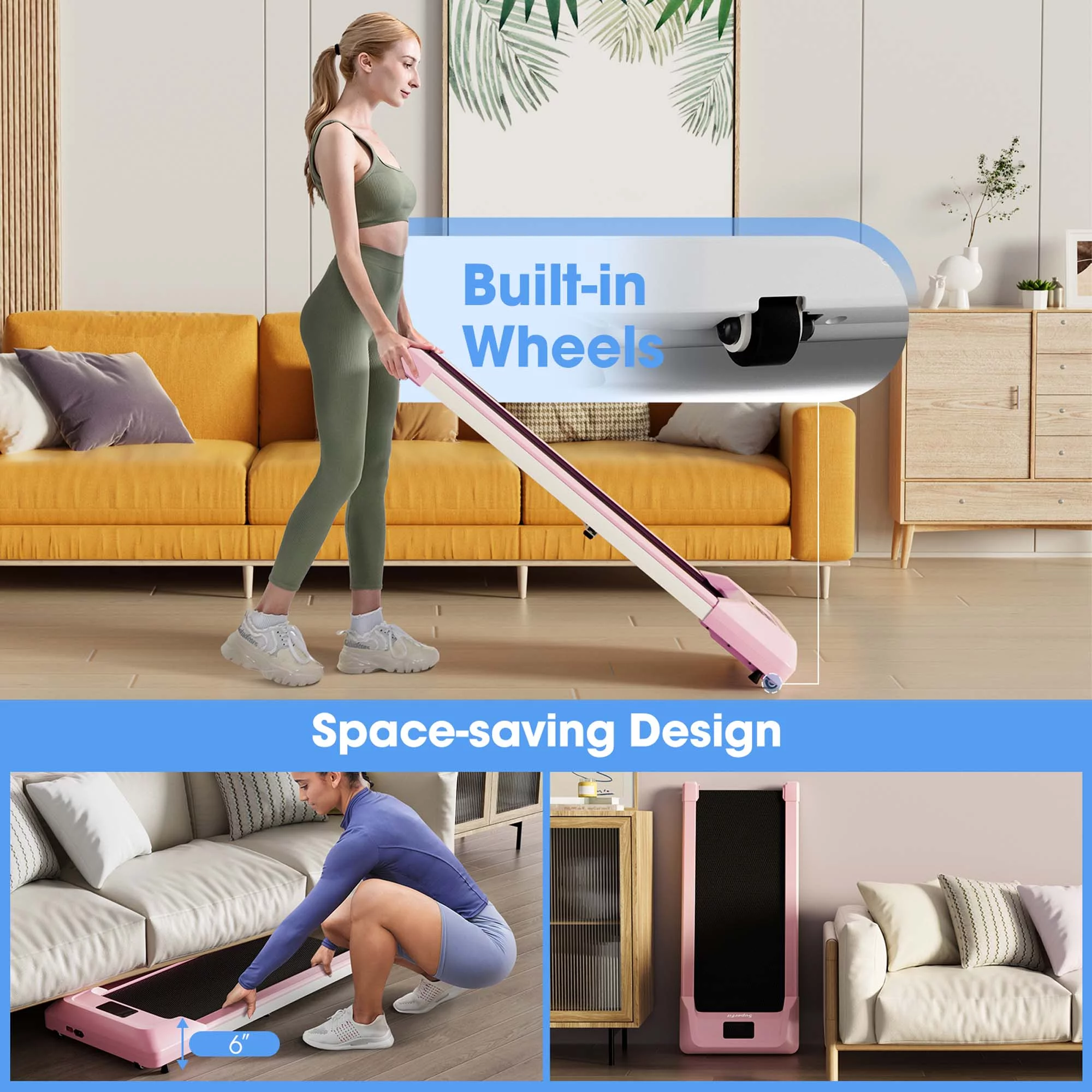 SuperFit 0.6-3.8MPH Walking Pad Under Desk Treadmill with Remote Control and LED Display Black