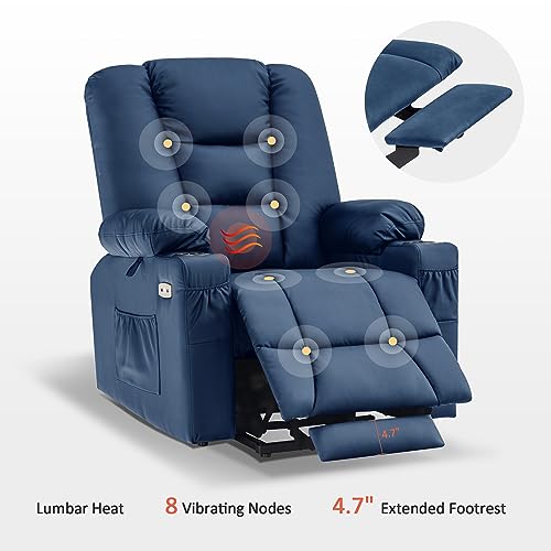 MCombo Small Power Lift Recliner Chair with Massage and Heat for Petite People, Cup Holders, USB Ports, Side Pockets, Faux Leather 7569 (Small