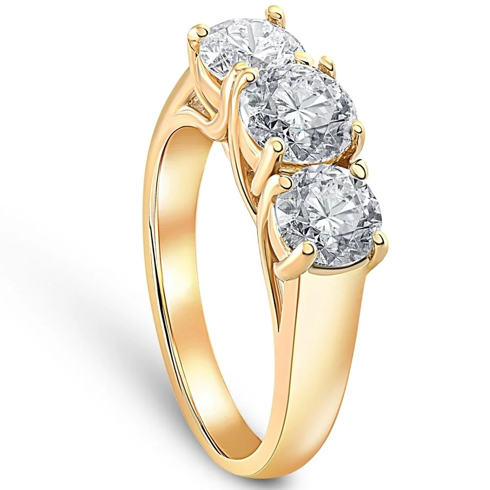 Pompeii3 3ct Diamond Three Stone Wedding Anniversary Ring 14k Yellow Gold