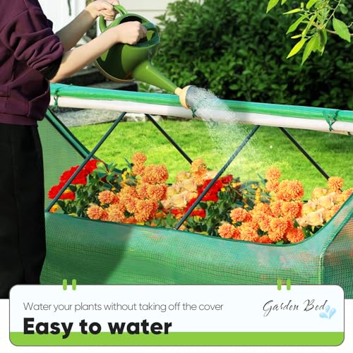 Quictent Raised Garden Bed Galvanized Raised Beds for Gardening Vegetables with Cover 8x4x1 ft Metal Planter Box Outdoor Use (Clear)