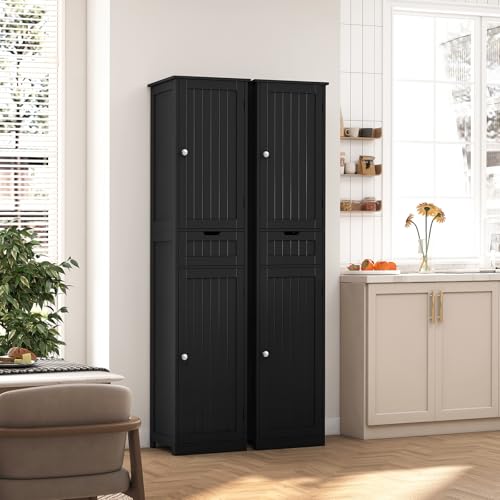 Iwell 67" Tall Bathroom Cabinet, Storage Cabinet with 2 Doors & 1 Drawer, Bathroom Storage Cabinets with Adjustable Shelves, for Living Room