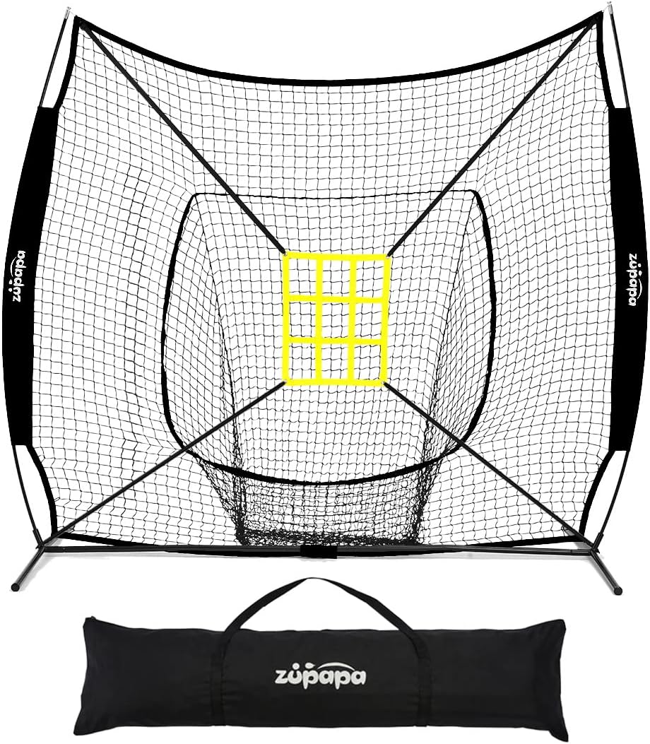 Zupapa 7 x 7 Feet Baseball Portable Hitting Pitching Practice Net, Baseball Backstop Practice Net for Batting Catching for All Skill Levels