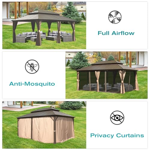 Domi 10' x 10' Hardtop Gazebo Outdoor Metal Gazebo with Galvanized Steel Double Roof Canopy, Curtains and Netting for Patio, Backyard, Deck