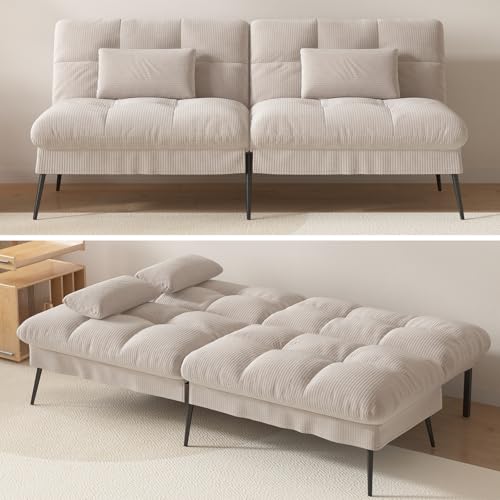 COMHOMA Convertible Futon Sofa Bed, 68″Fabric Futon Couch with Adjustable Backrest, Folding Futon Sleeper Recliner for Living Room Furniture (Black)