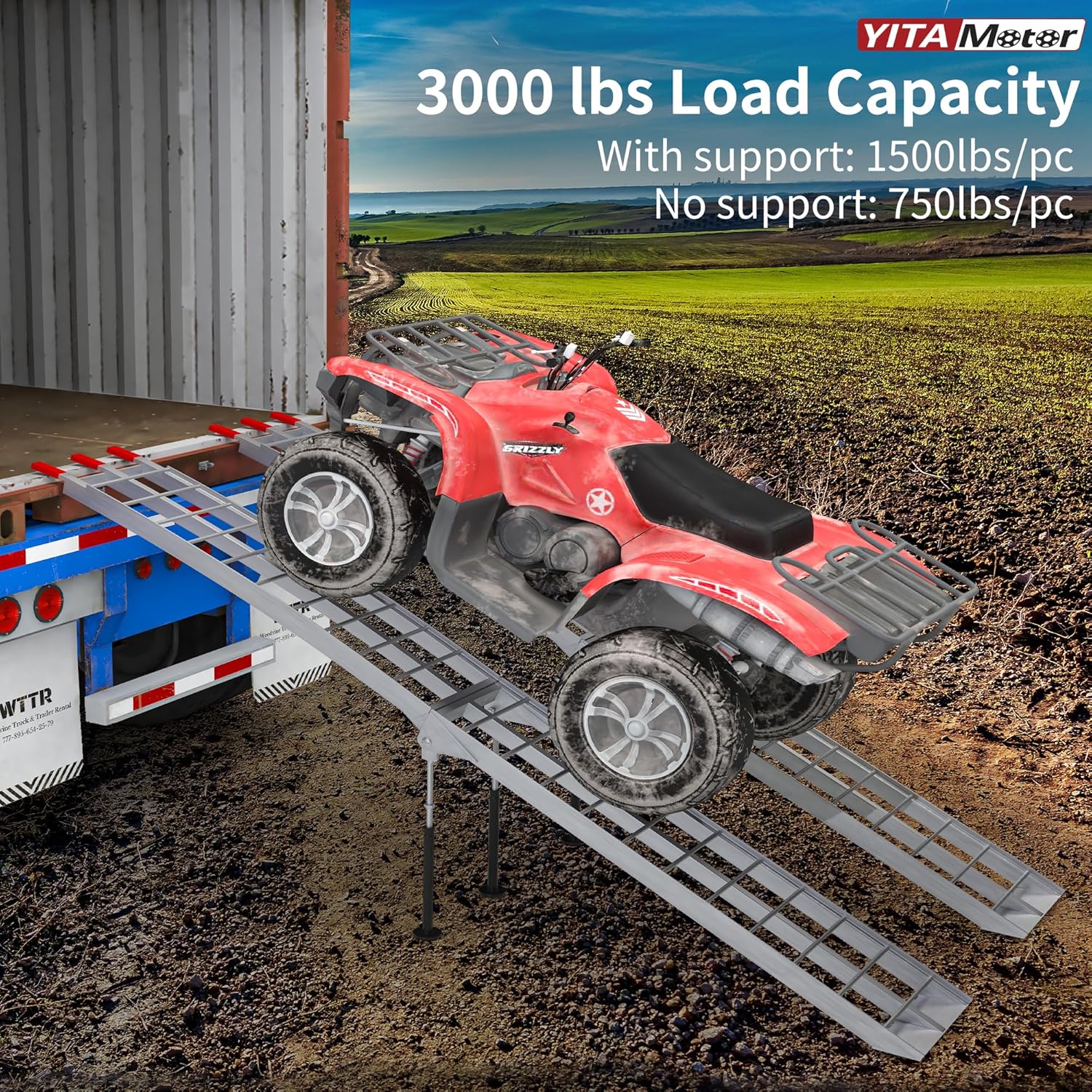 YITAMOTOR ATV Ramps 7.5ft, 3000 lbs Aluminum Folding Loading Ramps with Removable Support Legs