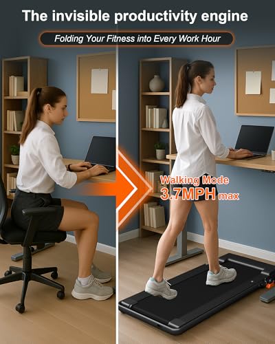 Lichico Walking Pad Under Desk Treadmill，Portable Small Treadmills for Home and Office，Super Quiet Brushless Motorized Walking Jogging Running