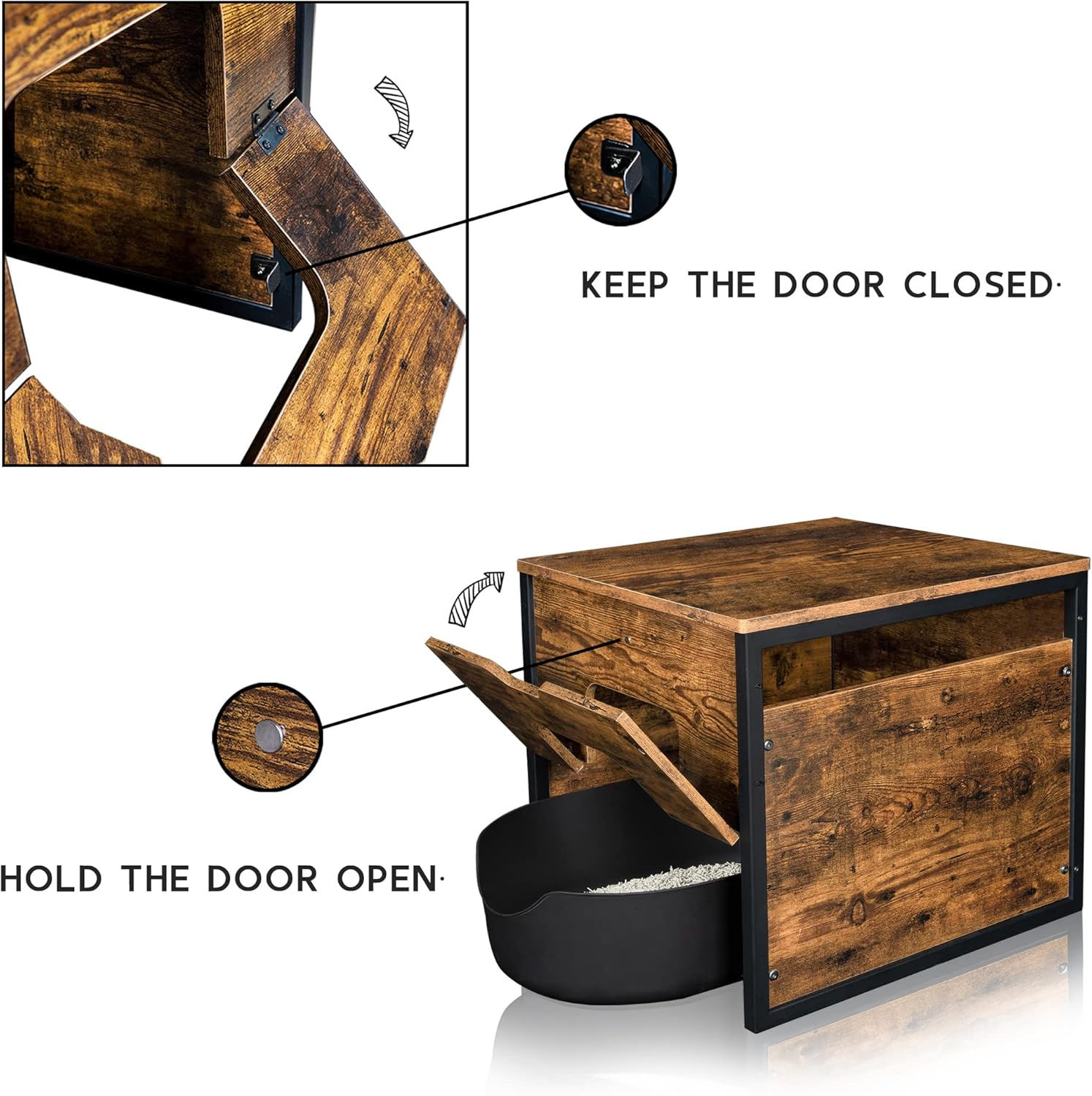 TADASA Cat Litter Box Enclosure with Magnetic Door, Hidden Kitty Litter Box Furniture with No Bottom, Indoor Cat House