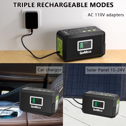 GENSROCK Portable Power Station, Outdoor Solar Generator, Backup Lithium Battery, with 110V AC Outlet and LED Flashlight