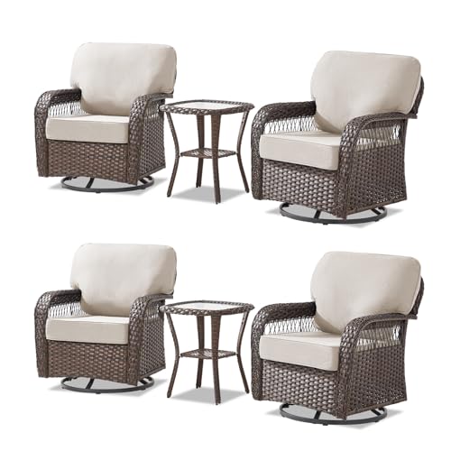 7 Pieces Outdoor Furniture Set with Swivel Chairs