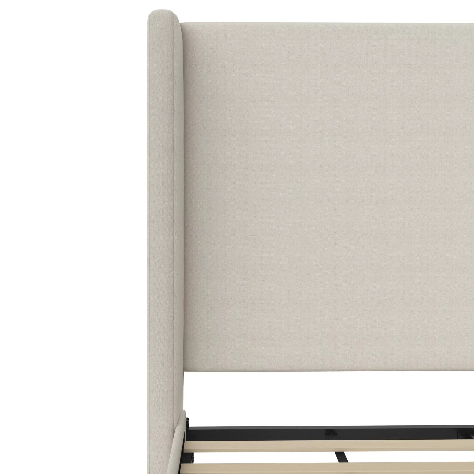 DHP Eveline Upholstered Platform Bed Frame with High Wingback Headboard, Queen, Textured Ivory Canvas