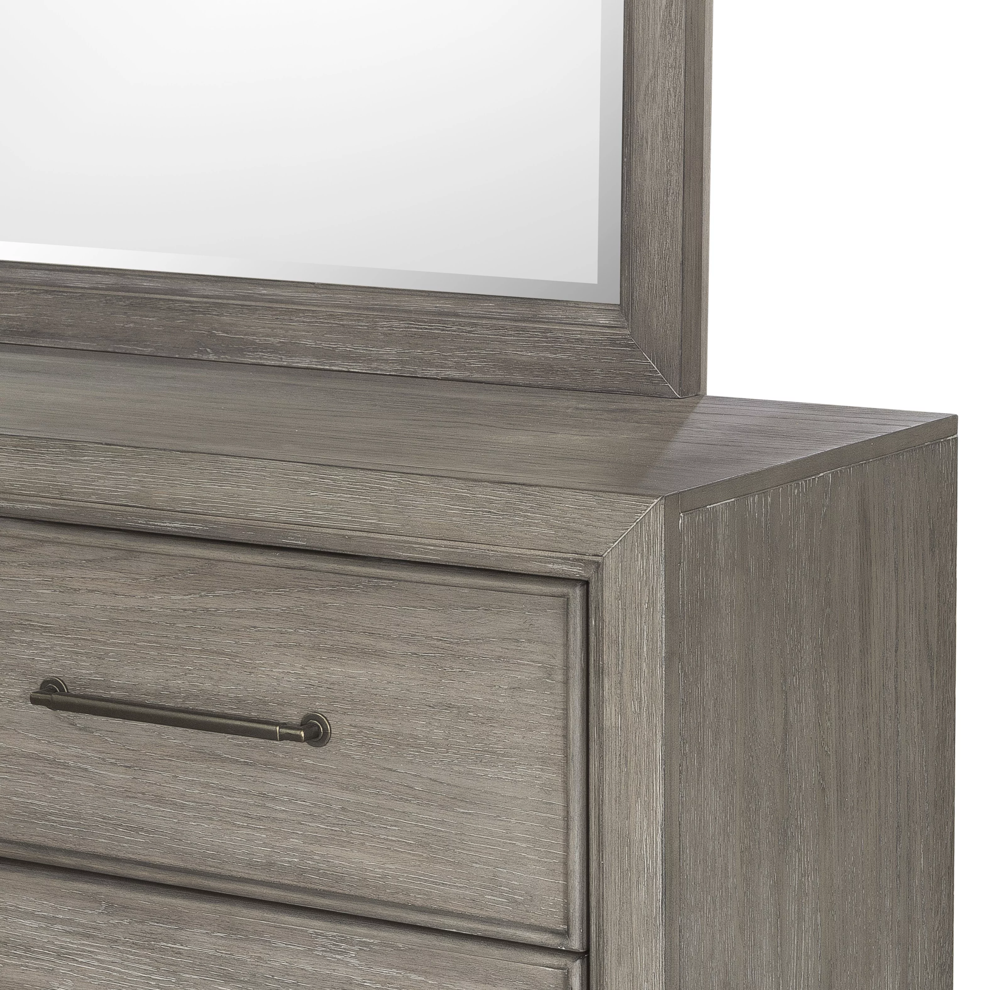 Ennesley Gray Wood Bedroom Set with Upholstered Panel Queen Bed, Dresser, Mirror, 2 Nightstand, and Chest