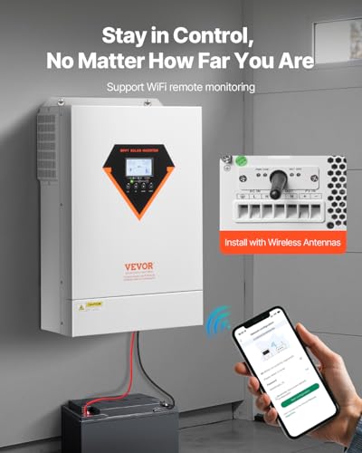VEVOR Hybrid Solar Inverter, 6000W, All in One Pure Sine Wave Power Inverter Charger, 48V DC to 220/230V AC, with Built-in 120A MPPT Solar Controller