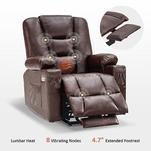 MCombo Small Power Lift Recliner Chair with Massage and Heat for Petite People, Cup Holders, USB Ports, Side Pockets, Faux Leather 7569 (Small