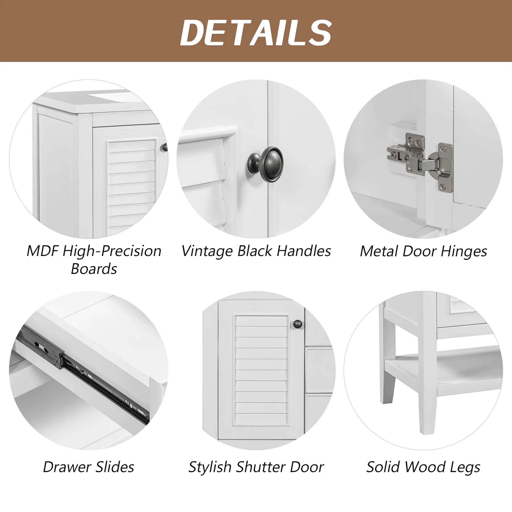 EUROCO 36" Bathroom Vanity with Ceramic Basin,Modern Freestanding Bathroom Storage Cabinet with 3 Drawers , 2 Doors and Open Shelf,Solid Wood Frame