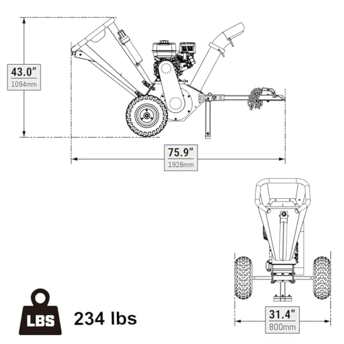 4'' Inch 212CC 7HP Gas Powered Wood Chipper Leaf Branch Shredder Mulcher with Towbar, Emergency Stop Button, Model GS650