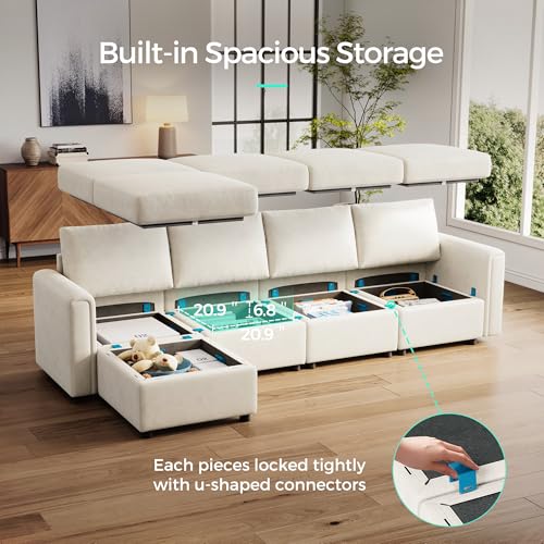 LINSY HOME Modular Sectional Sofa, Convertible U Shaped Sofa Couch with Storage, Memory Foam, Modular Sectionals with Ottomans