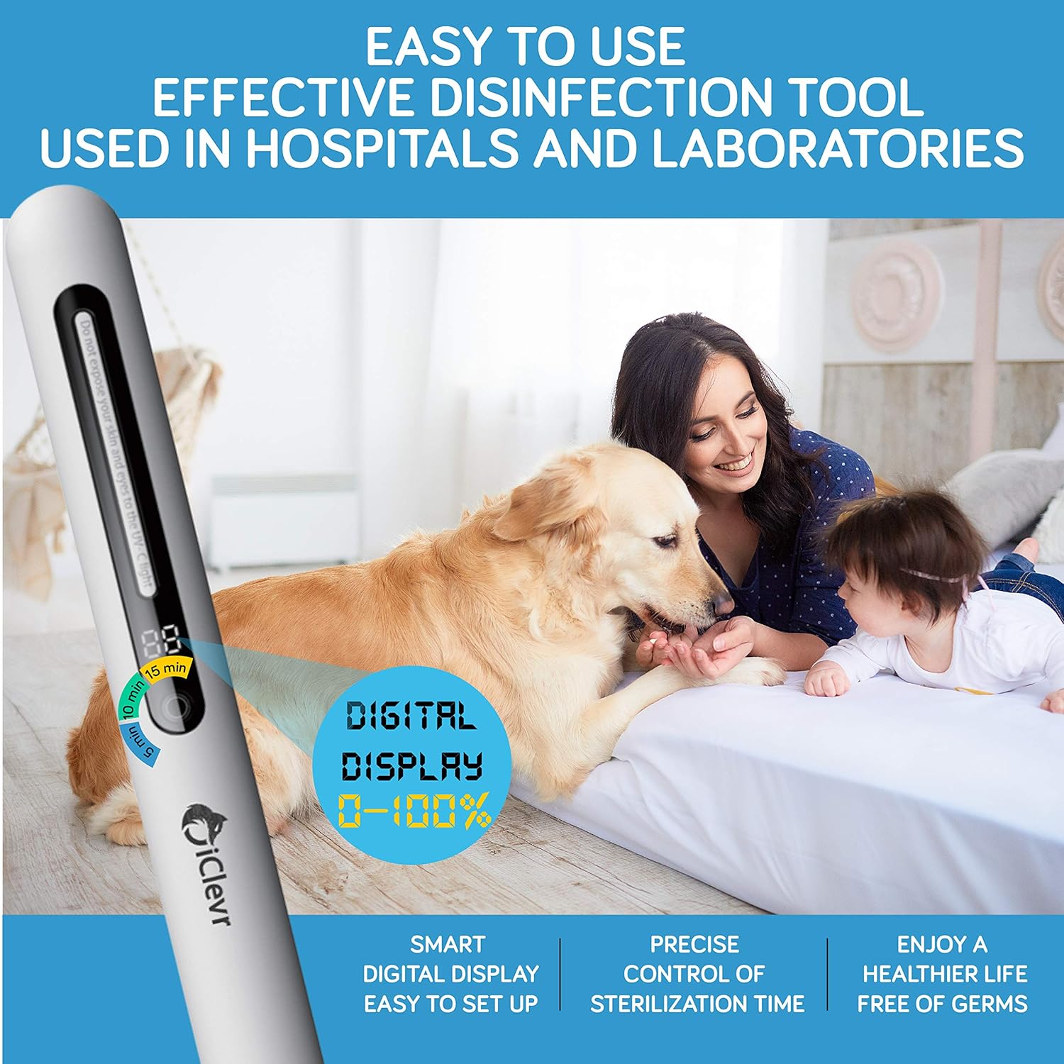 UV-C Light Sanitizer Wand - Powerful 253nm UV Sterilizer Rechargeable Handheld Ultraviolet Portable 99.99% Disinfection for Home, Office, Travel