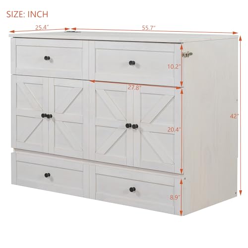 Harper & Bright Designs Full Size Murphy Bed Cabinet Wall Bed Chest with USB