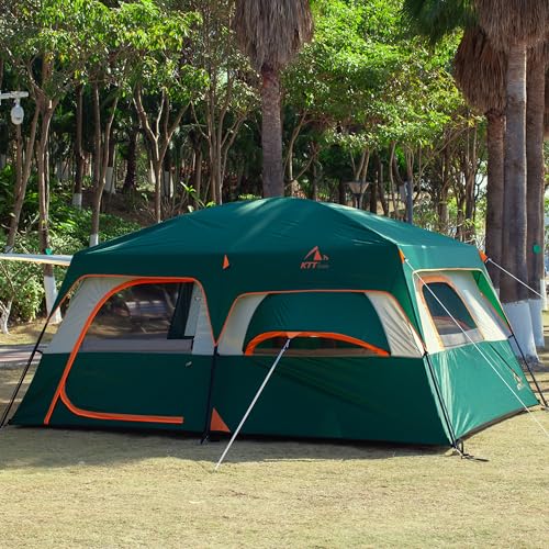 KTT Extra Large Tent 10-12-14 Person(B),Family Cabin Tents,2 Rooms,3 Doors and 3 Windows with Mesh,Straight Wall,Waterproof,Double Layer