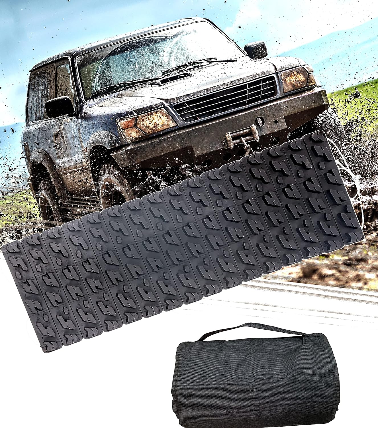TARKII Tire Traction Mats, Two 39.3 Inch Portable Emergency Caterpillar Bands to Get Your Vehicles Unstuck in Snow, Mud and Sand
