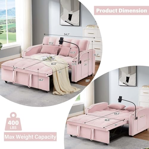 WIIS' IDEA Convertible Sofa Bed,3 in 1 Velvet Sleeper Sofa Pull-Out Bed