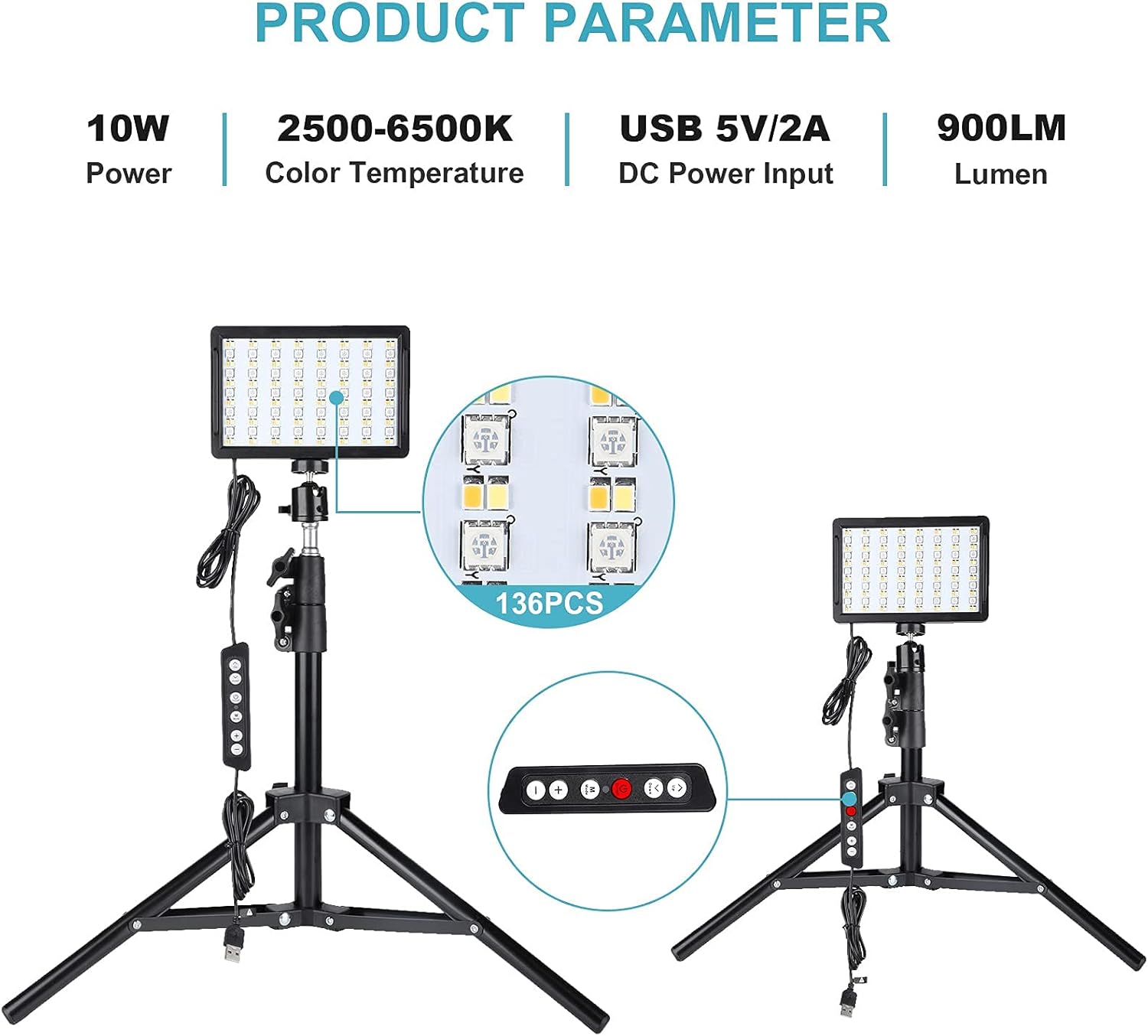 Led Video Light for Camera, RGB Photography Lighting Kit (2 Packs) with Adjustable Tripod Stand/Remote