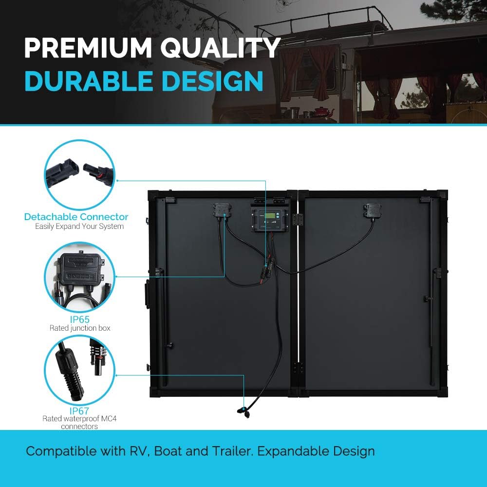 Renogy 100W 12V Monocrystalline Off Grid Portable Foldable 2pcs 50W Solar Panel Suitcase Built-In Kickstand