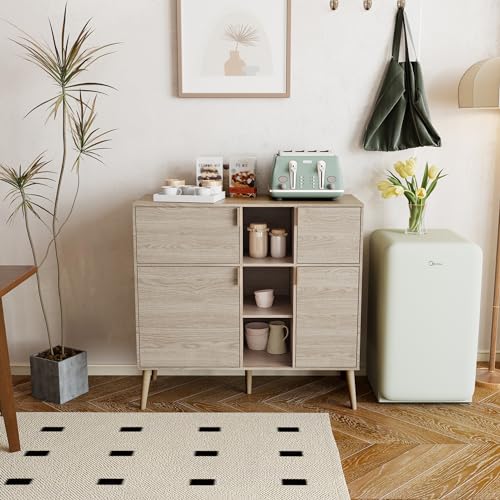Storage Cabinet with Doors and Shelves, Pantry Cabinet Cupboard w/4 Doors 3 Open Shelves