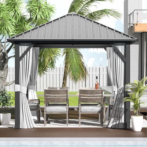 Aoxun 10' X 12' Hardtop Gazebo, Aluminum Metal Outdoor Gazebo with Galvanized Steel Double Roof