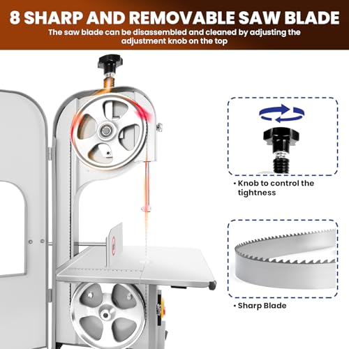 Bone Saw Meat Cutter 1200W Cutter Meat Saw 0.04''-7.8'' Cutting Thickness 20'' x 15'' Table Stainless Steel Meat Band Saws for Butchering 330-500