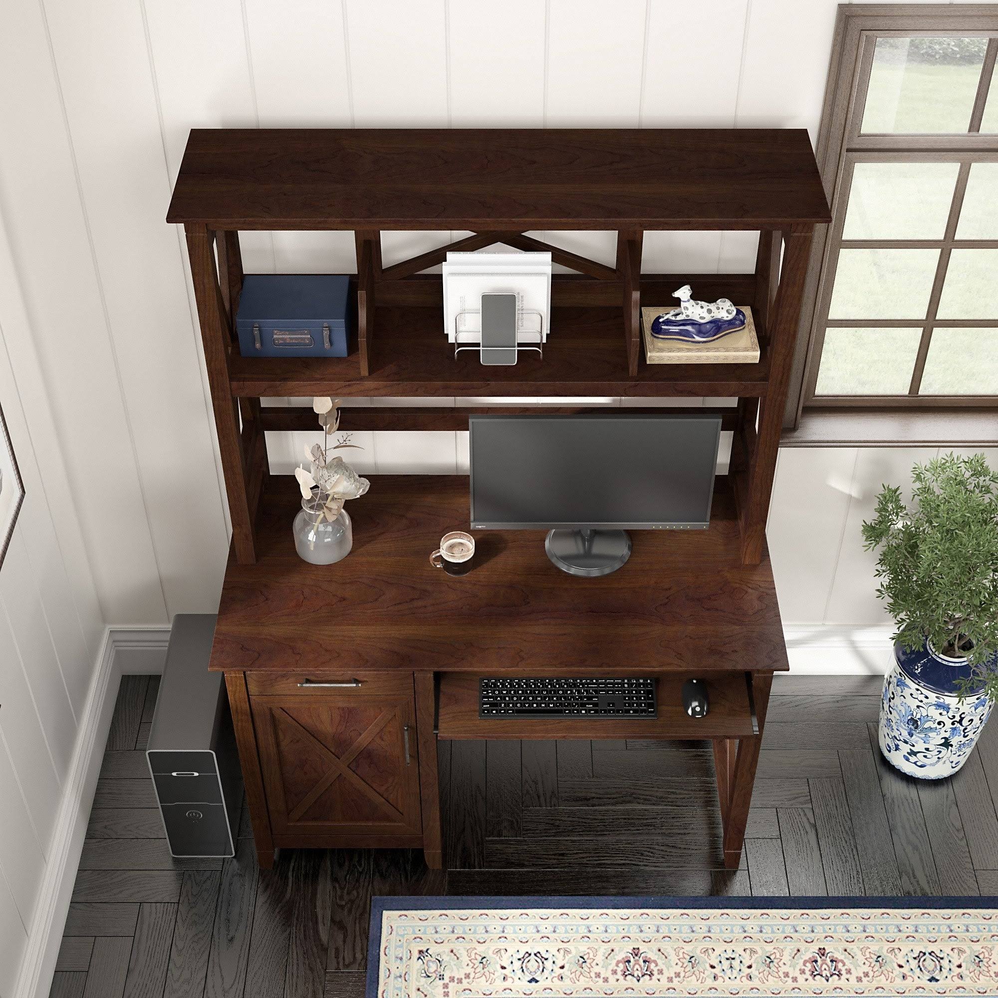Bush Key West 48W Small Computer Desk with Hutch in Washed Gray - Engineered Wood