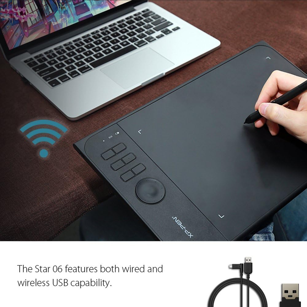 XP-Pen Star06 Wireless 2.4G Graphics Drawing Tablet Digital Tablet Painting Board with 6 Hot Keys-10x6 Inch