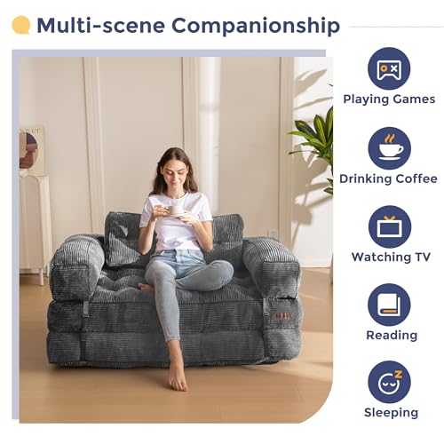 MAXYOYO Folding Sofa Bed, L-Shaped Convertible Sofa Bed with Armrest Foldable Sleeper Couch with Pillow