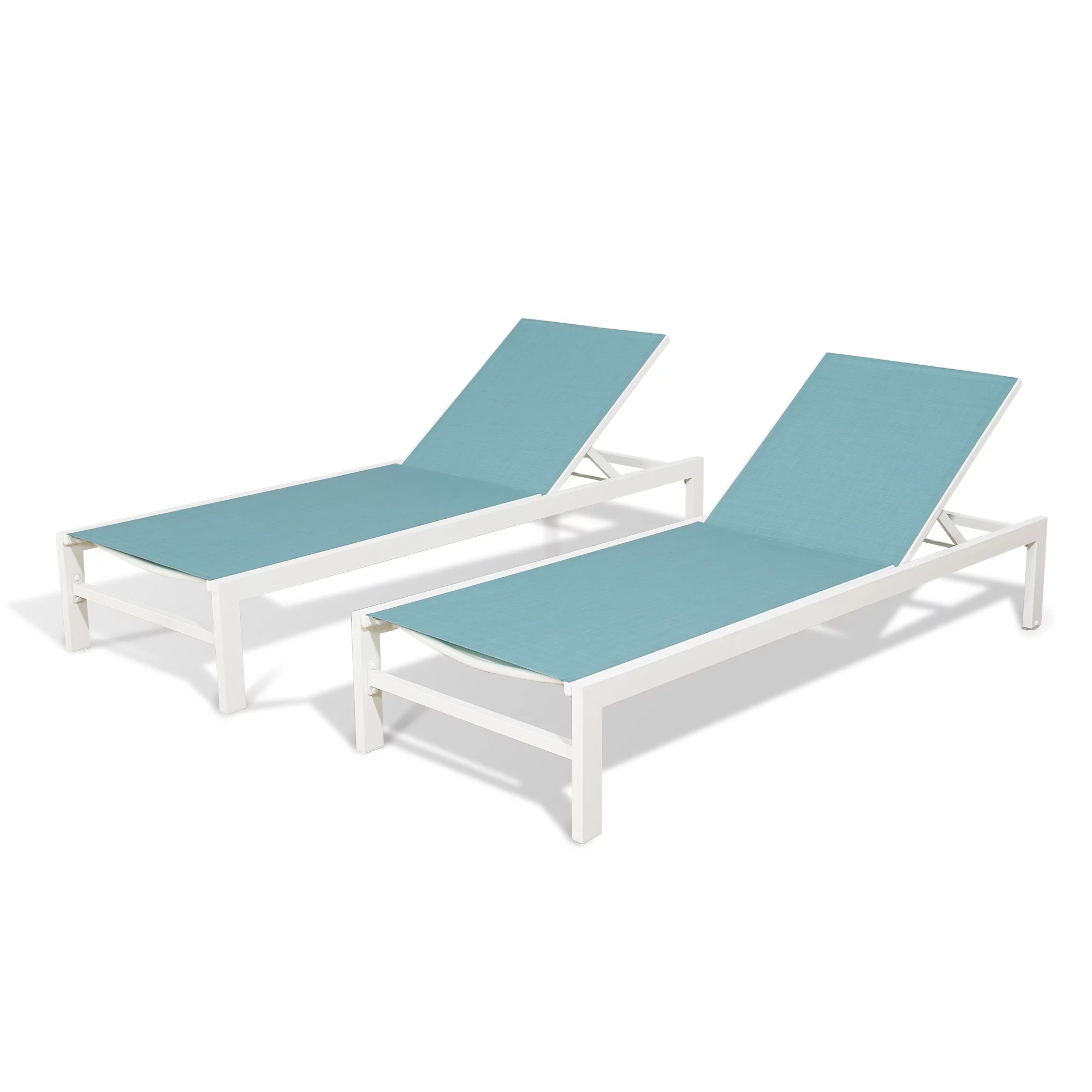 Ulax Furniture 2 Pieces Outdoor Aluminum Chaise Lounge Chairs Patio Sling Sun Recliner with Wheels (Turquoise)
