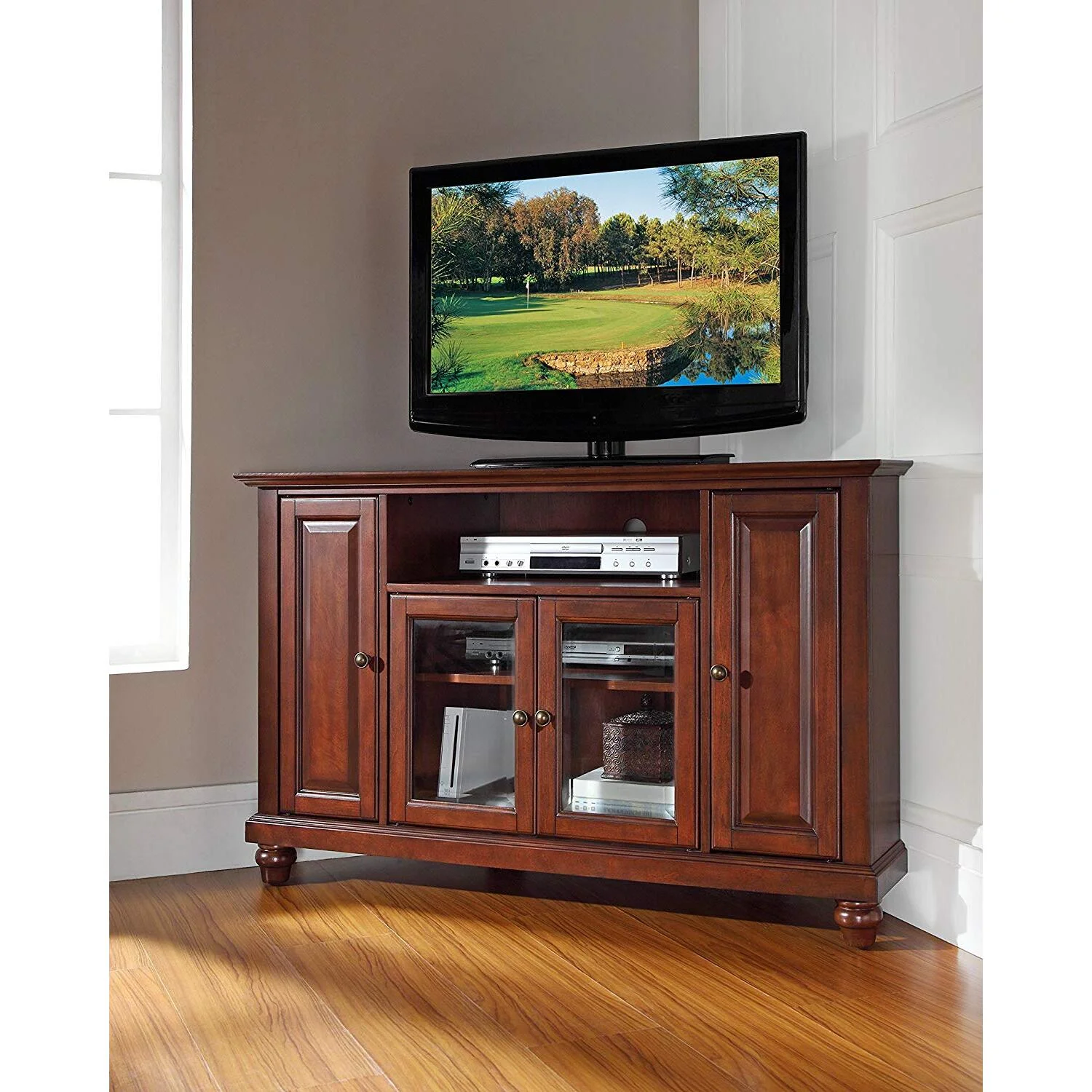 HomeStock Sophisticated Simplicity s 48" Corner Tv Stand Mahogany