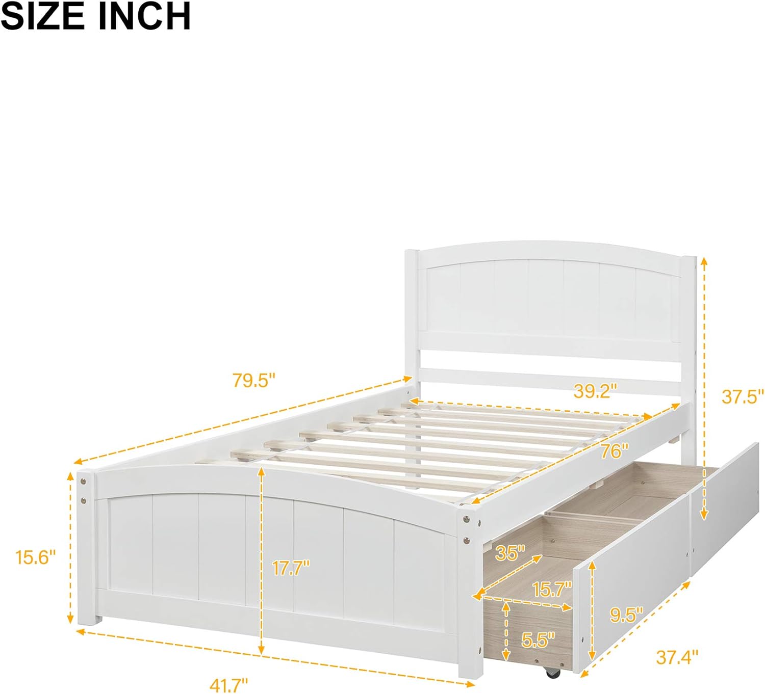 Harper & Bright Designs Twin Platform Bed with Storage Drawers, Solid Wooden Twin Size Bed Frame with Headboard for Kids, Teen, Adults