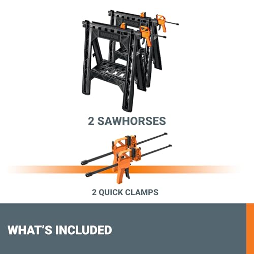 Worx Pegasus 2-in-1 Folding Work Table & Sawhorse, Easy Setup Portable Workbench