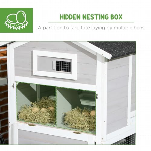 PawHut Chicken Coop, Wooden Chicken Hutch for 4 Chickens with Nesting Box, Removable Tray, Run, Hen House for Outdoor, Backyard, Farm