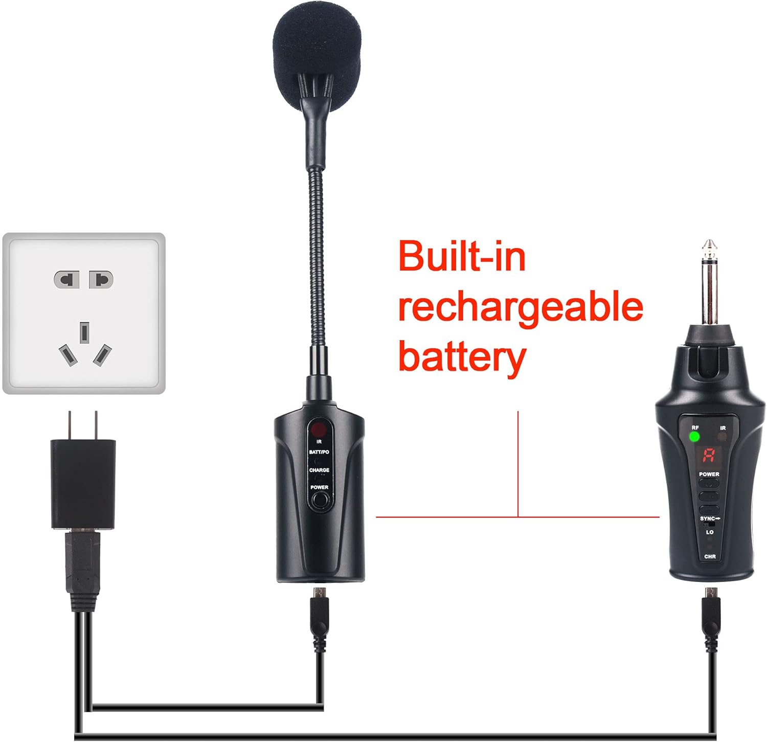 at-5 Guitar Microphone Wireless UHF Mic Instrument Condenser Pick Up Receiver and Transmitter System for Classical and Acoustic Guitar